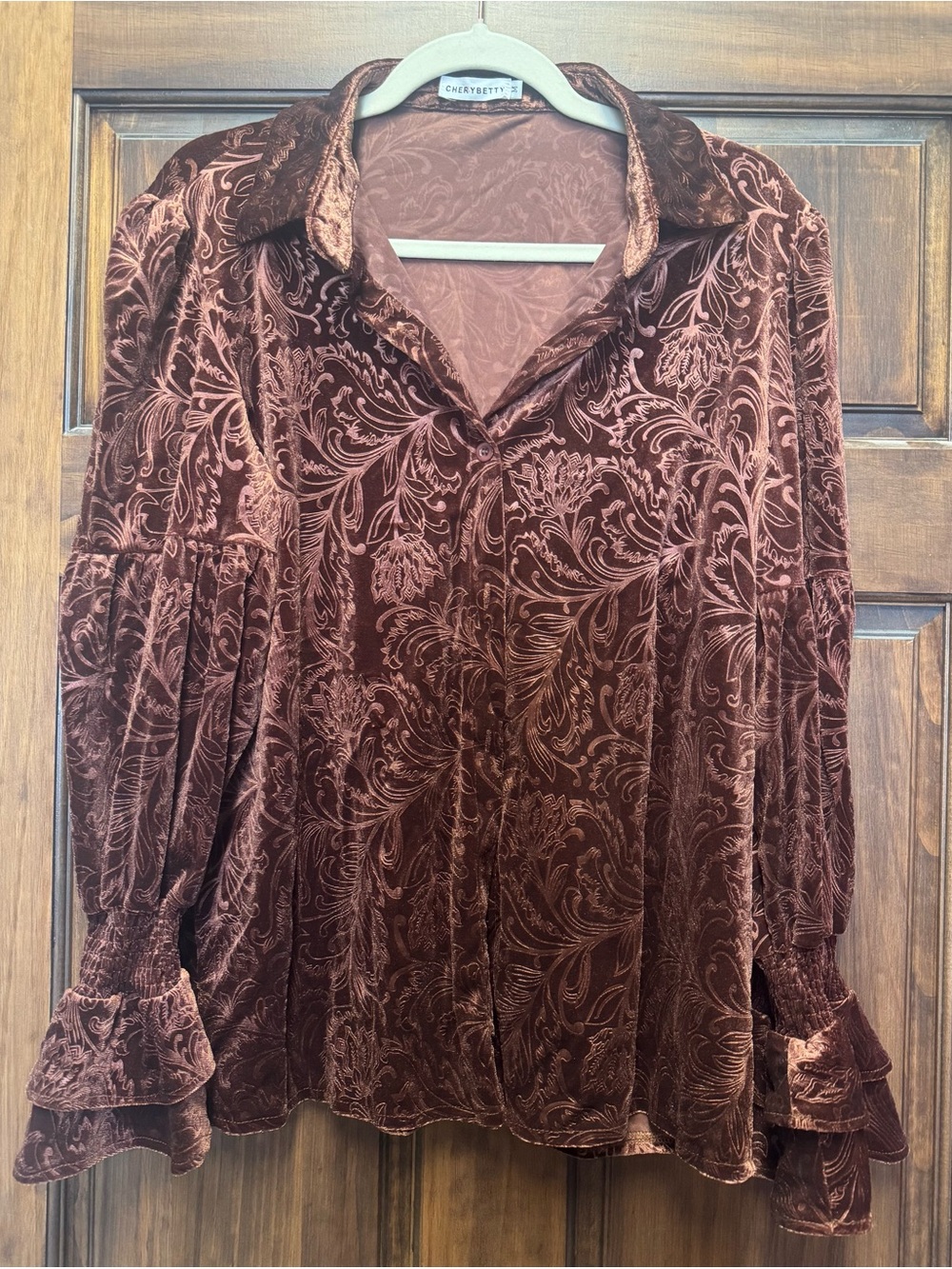 Brown Velvet Burnout Blouse